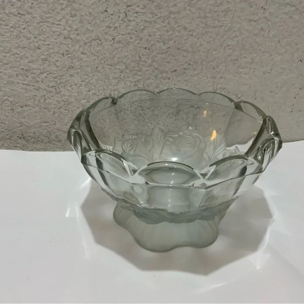 Frosted Roses by Imperlux -Footed Czech Crystal Bowl 7.5” & 4 1/4 tall  G11